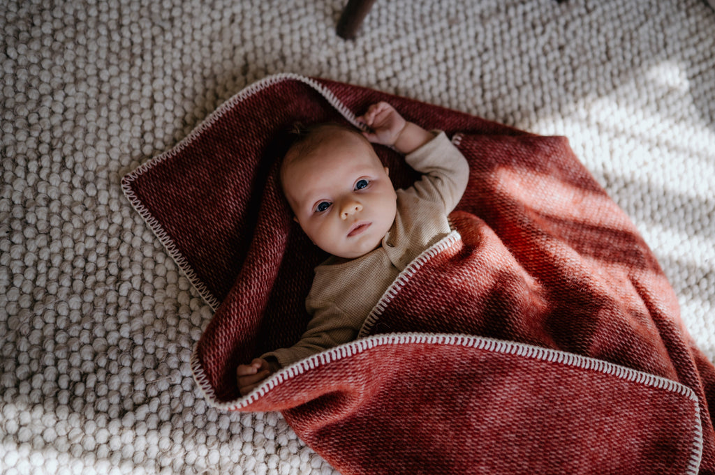 Wiegedecke Wolle - Bordeaux - Pure Baby Love